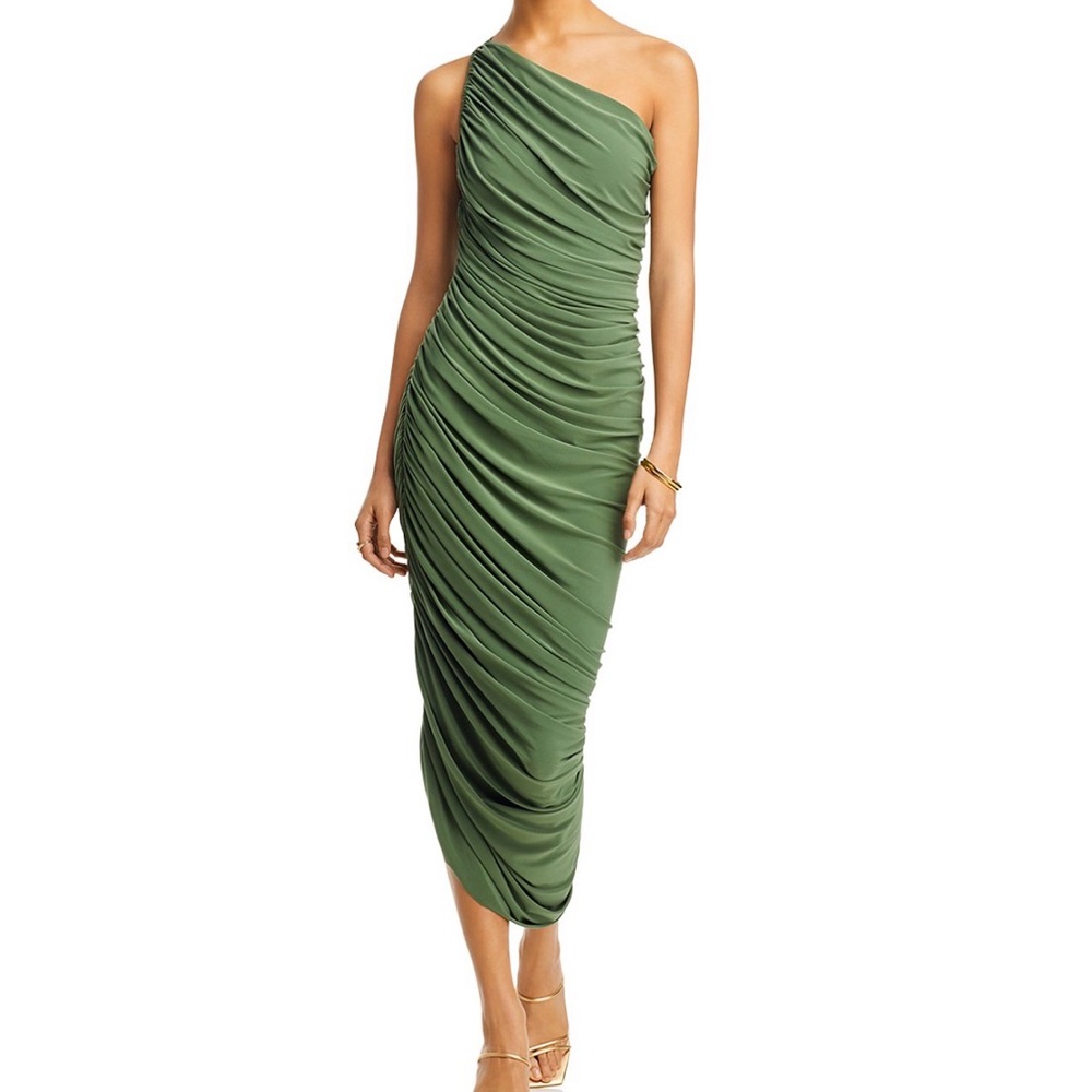 Norma Kamali One-Shoulder Olive Dress